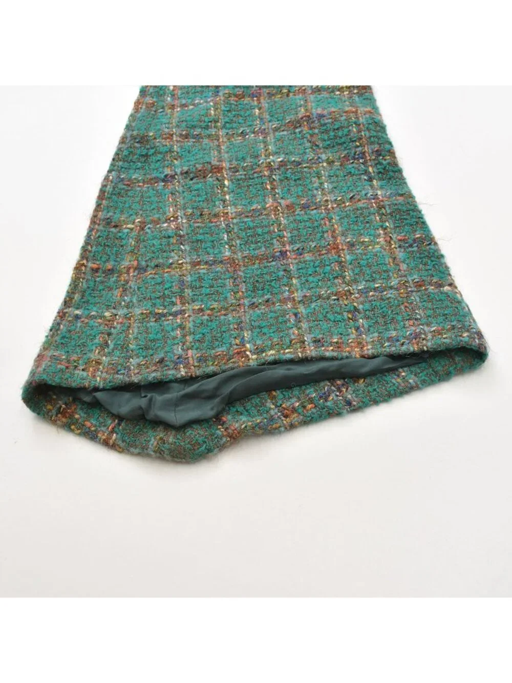 Chanel Tweed Flare Pants CC Logo Green Multicolor
